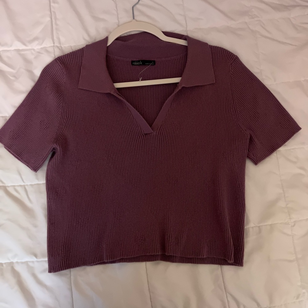 Nikka K Purple Polo with Heart Detailing Cropped top